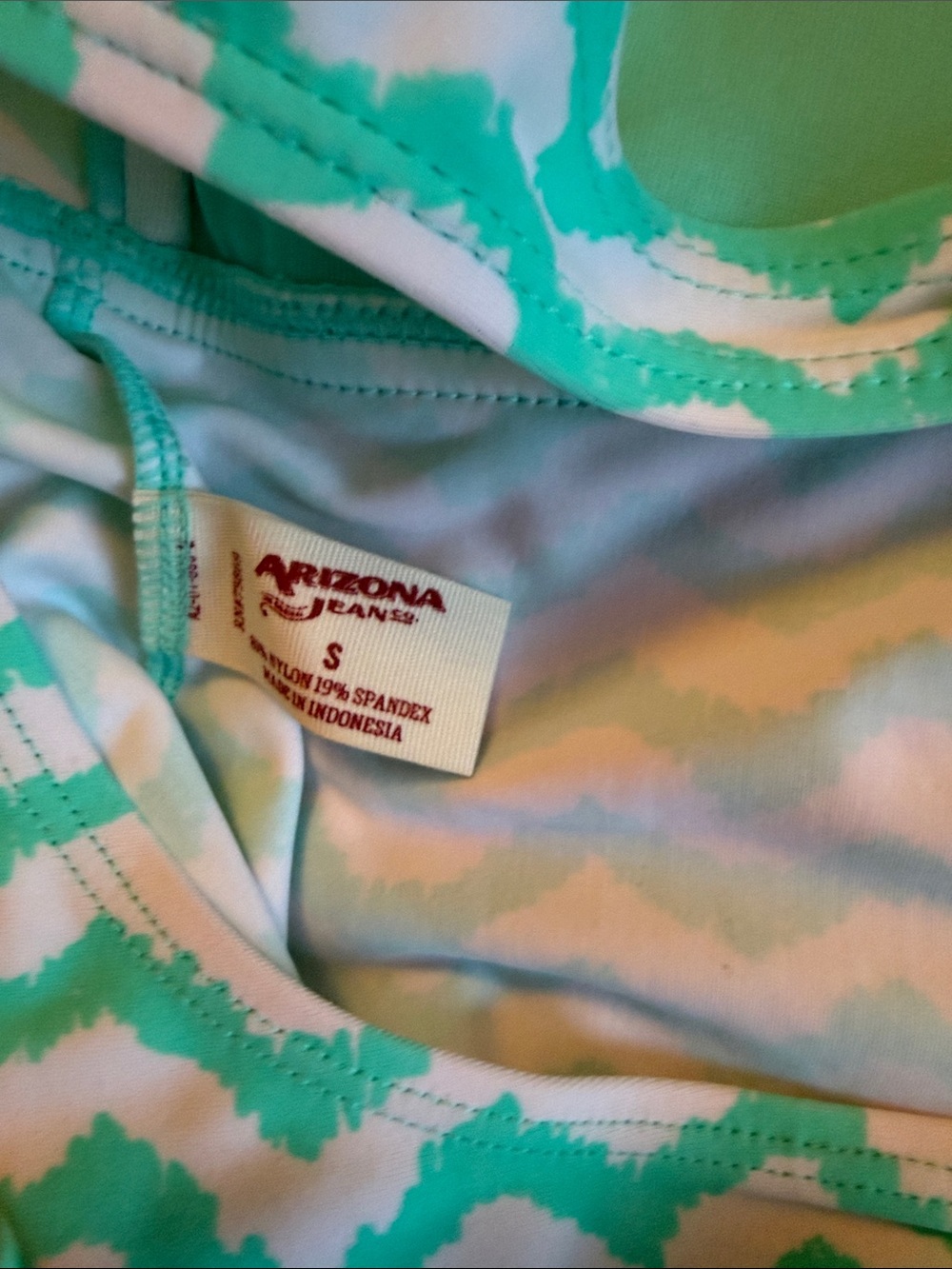 Y2K Arizona Jean Co Small Turquoise Chevron Tankini Top Pink Polka Dot Trim - Picture 6 of 8